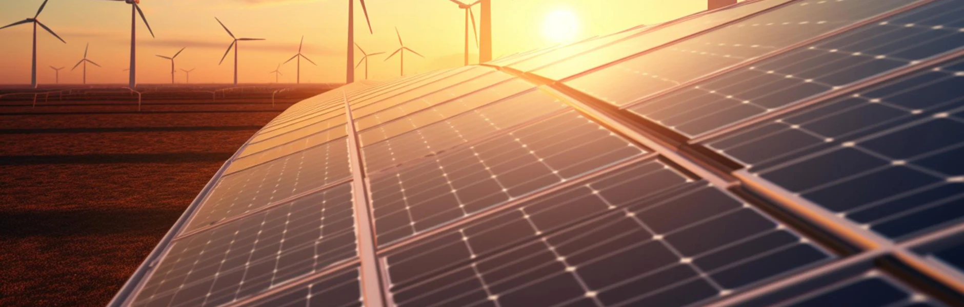 Solar panels glowing at sunset