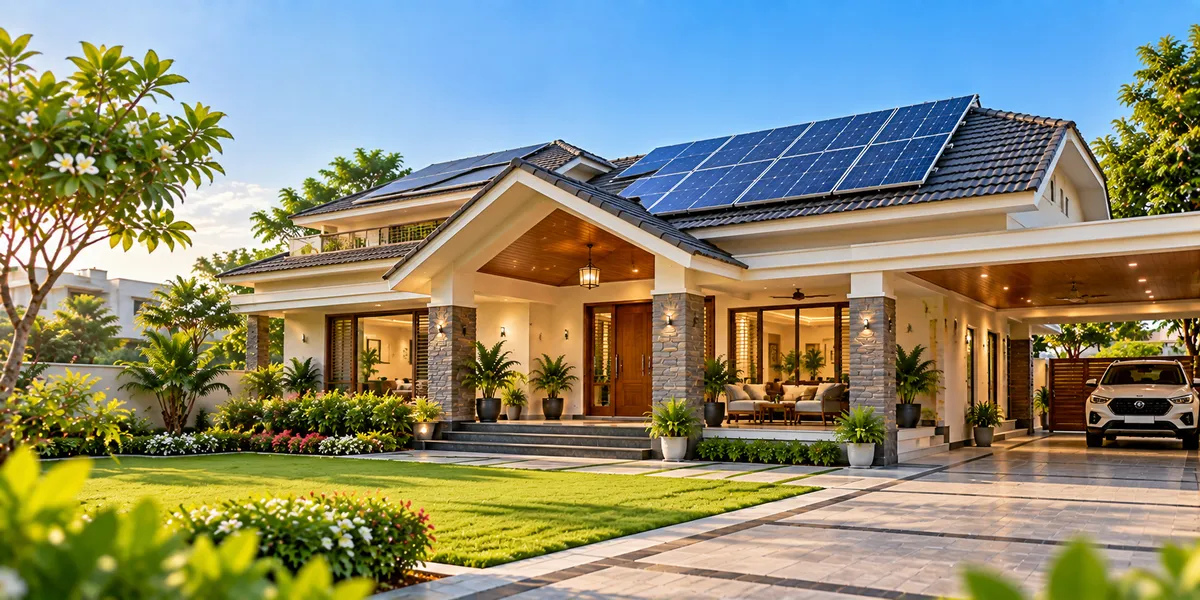 A family bungalow with a rooftop solar system